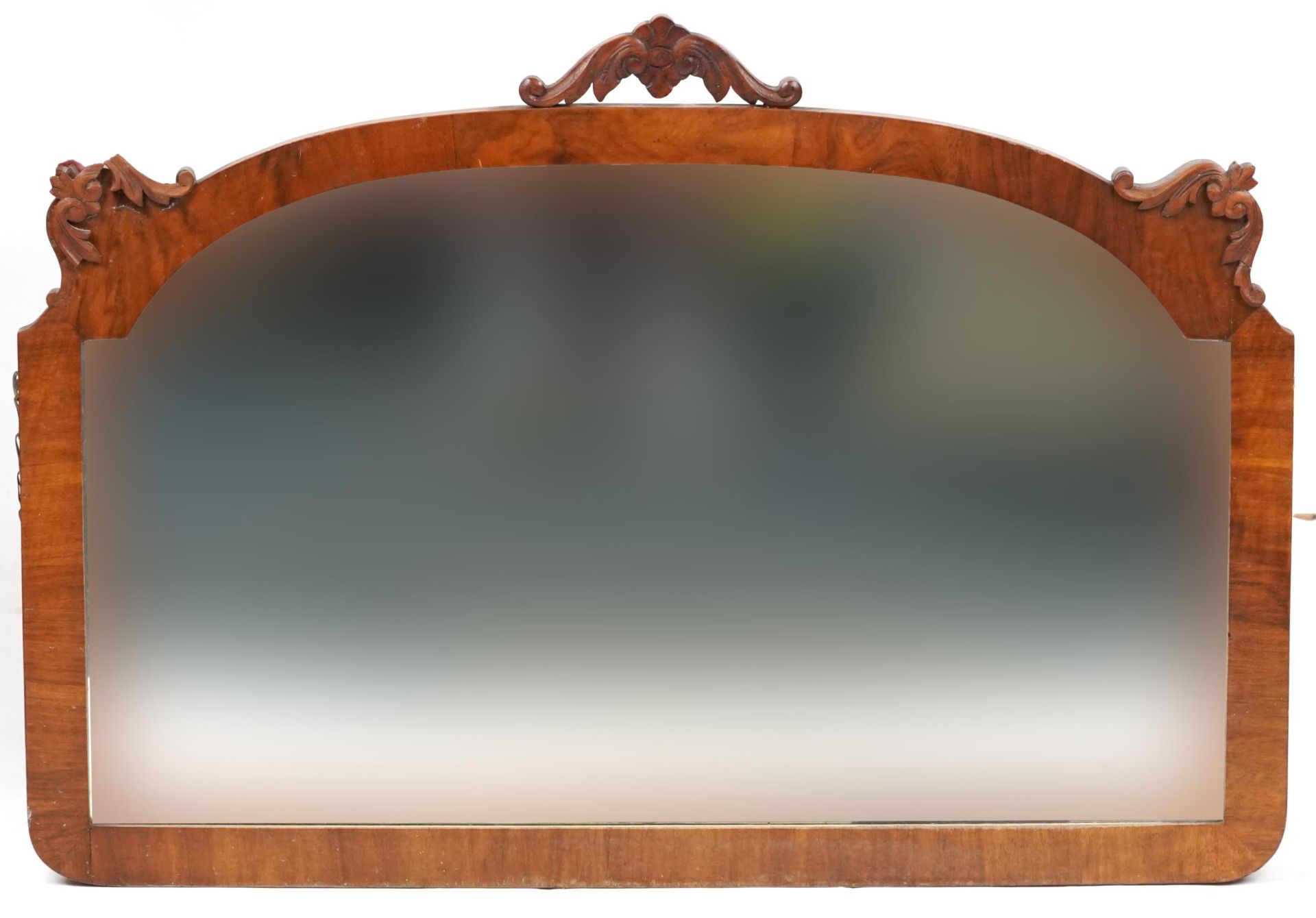 Two Victorian and later wall hanging mirrors including an oak example profusely carved with foliage, - Image 2 of 5
