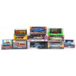 Collection diecast vehicles with boxes including Kinsmart, Matchbox, Welly, Motormax and Original On