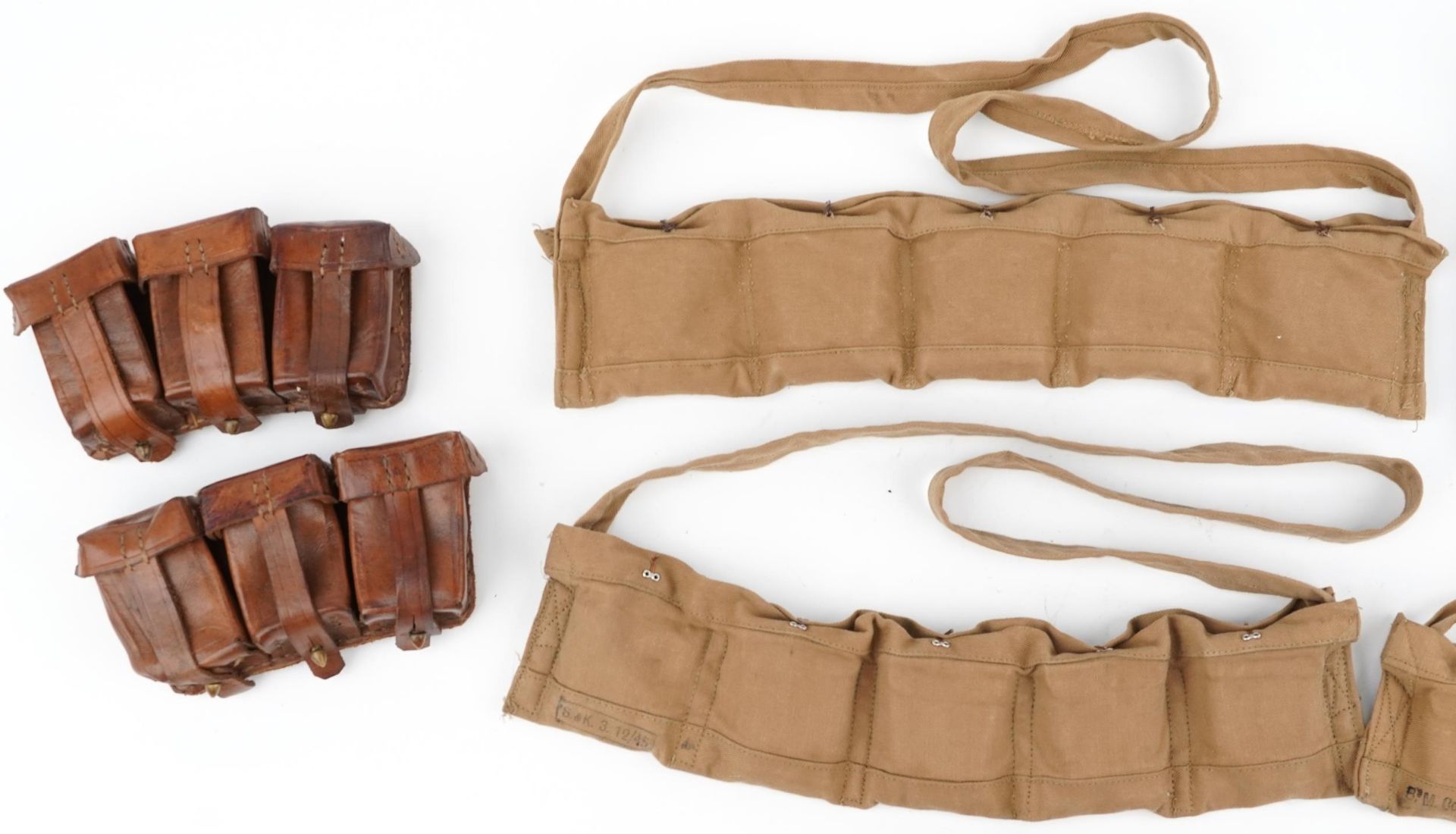 Military interest World War II leather and canvas bullet belts together with a canvas tool kit - Image 2 of 4