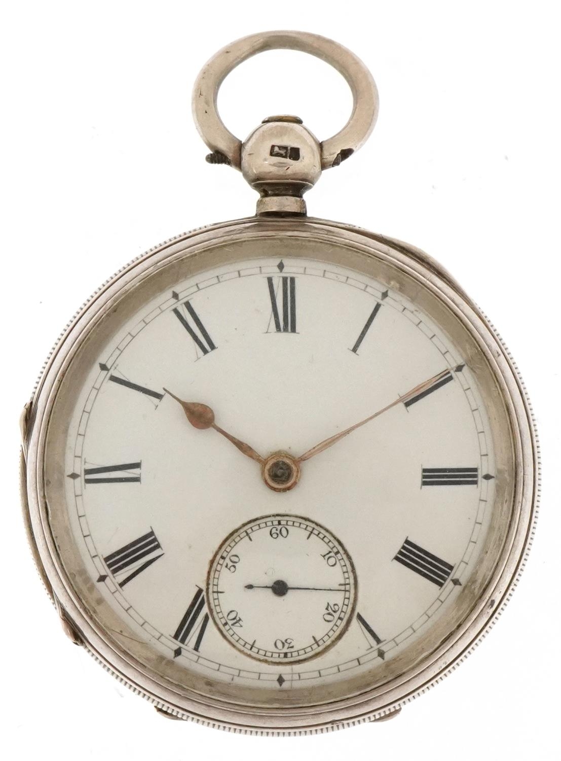 Victorian gentlemen's silver open face key wind pocket watch with key having enamelled and - Image 2 of 5