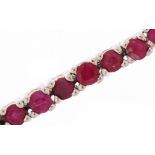 Silver ruby line bracelet, each ruby approximately 2.80mm in diameter, 18cm in length, 15.0g