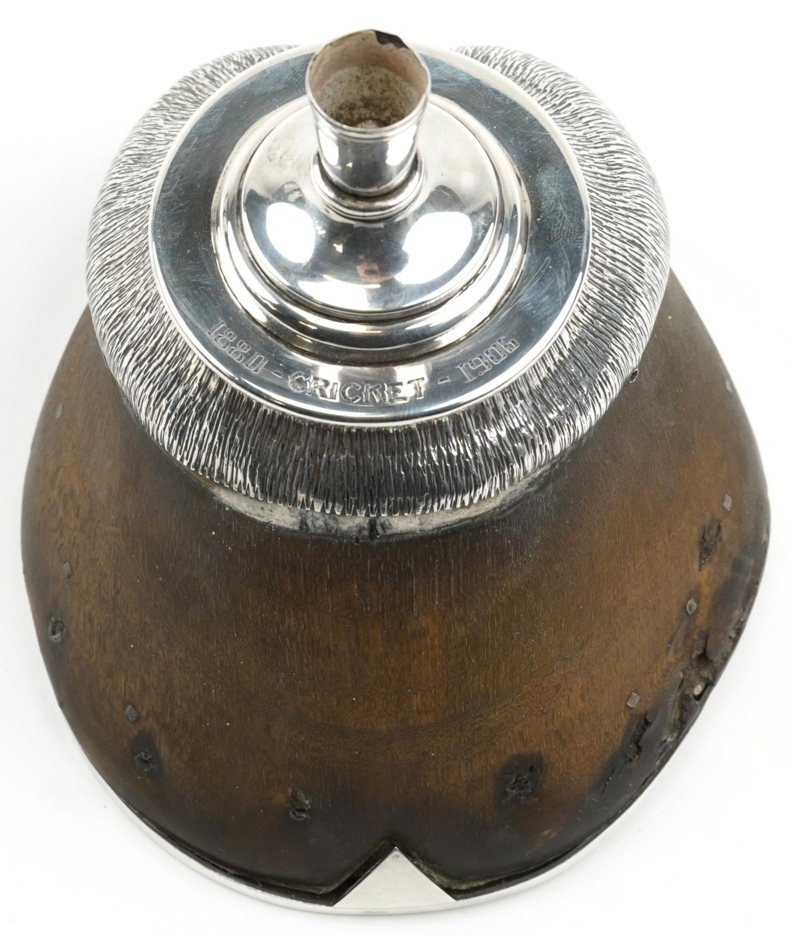 Army & Navy Cooperative Society Ltd, Victorian silver mounted horses hoof candleholder for Cricket - Image 3 of 6