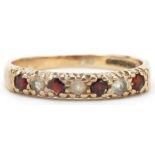 9ct gold garnet and clear stone half eternity ring, sizes M, 1.5g