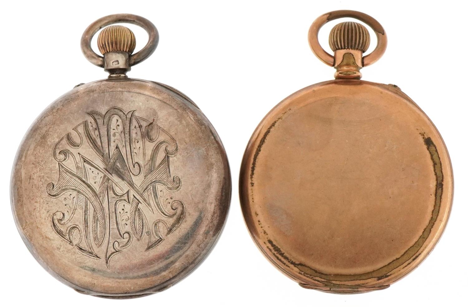 Two gentlemen's open face keyless pocket watches, one silver by W Williams, each having enamelled - Image 2 of 7