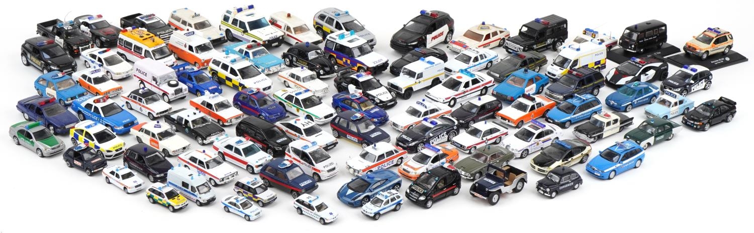 Large collection of diecast Police vehicles including Vanguards, Matchbox and Dinky