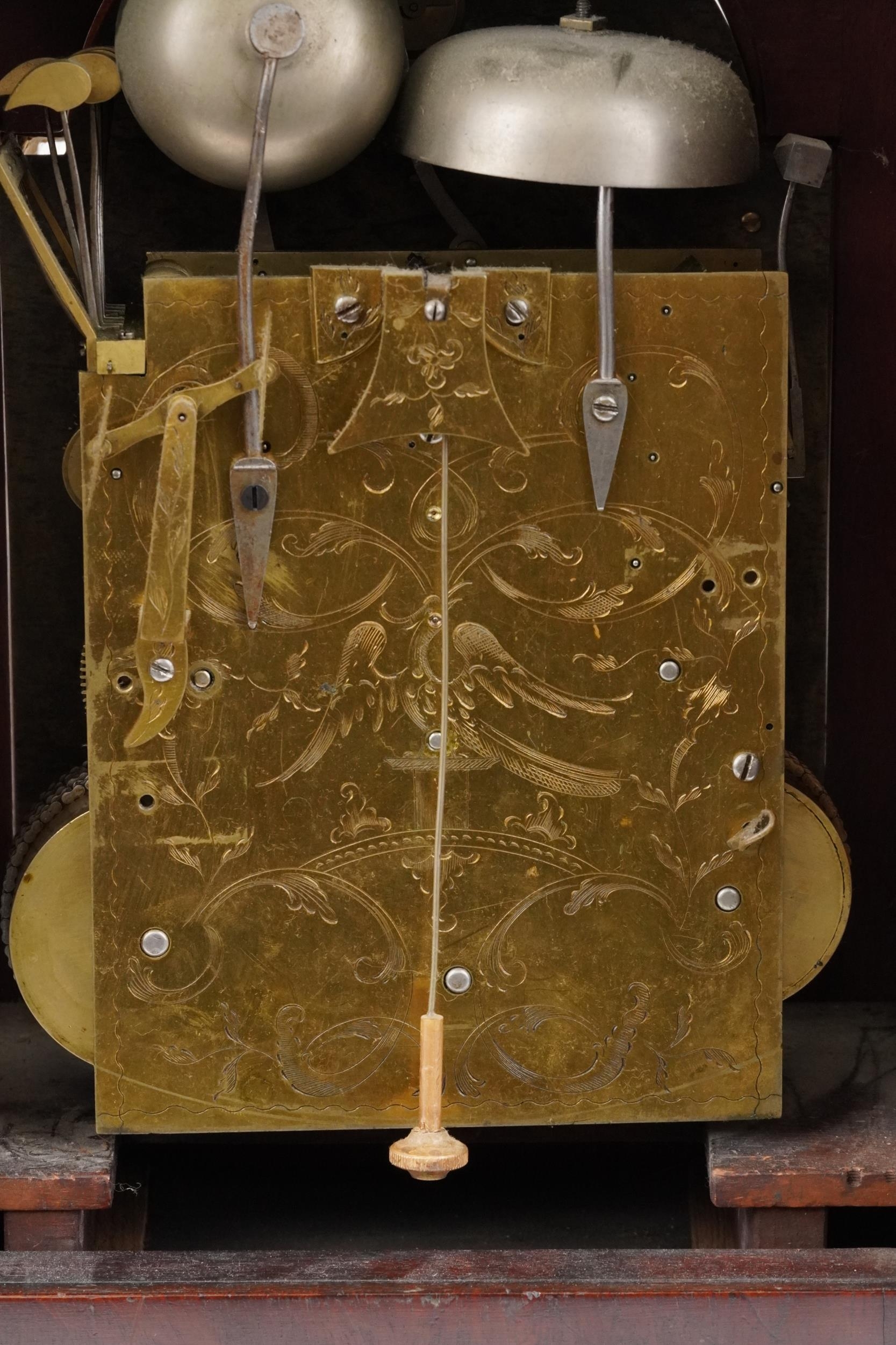 George III brass clock triple fusee movement by Benjamin Ward of London, striking on eight bells - Image 5 of 7