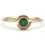 9ct gold emerald solitaire ring, size K, 0.6g