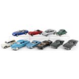 Ten 1:18 scale diecast vehicles including Minichamps Morris Minor Tourer, Minichamps Morris Minor