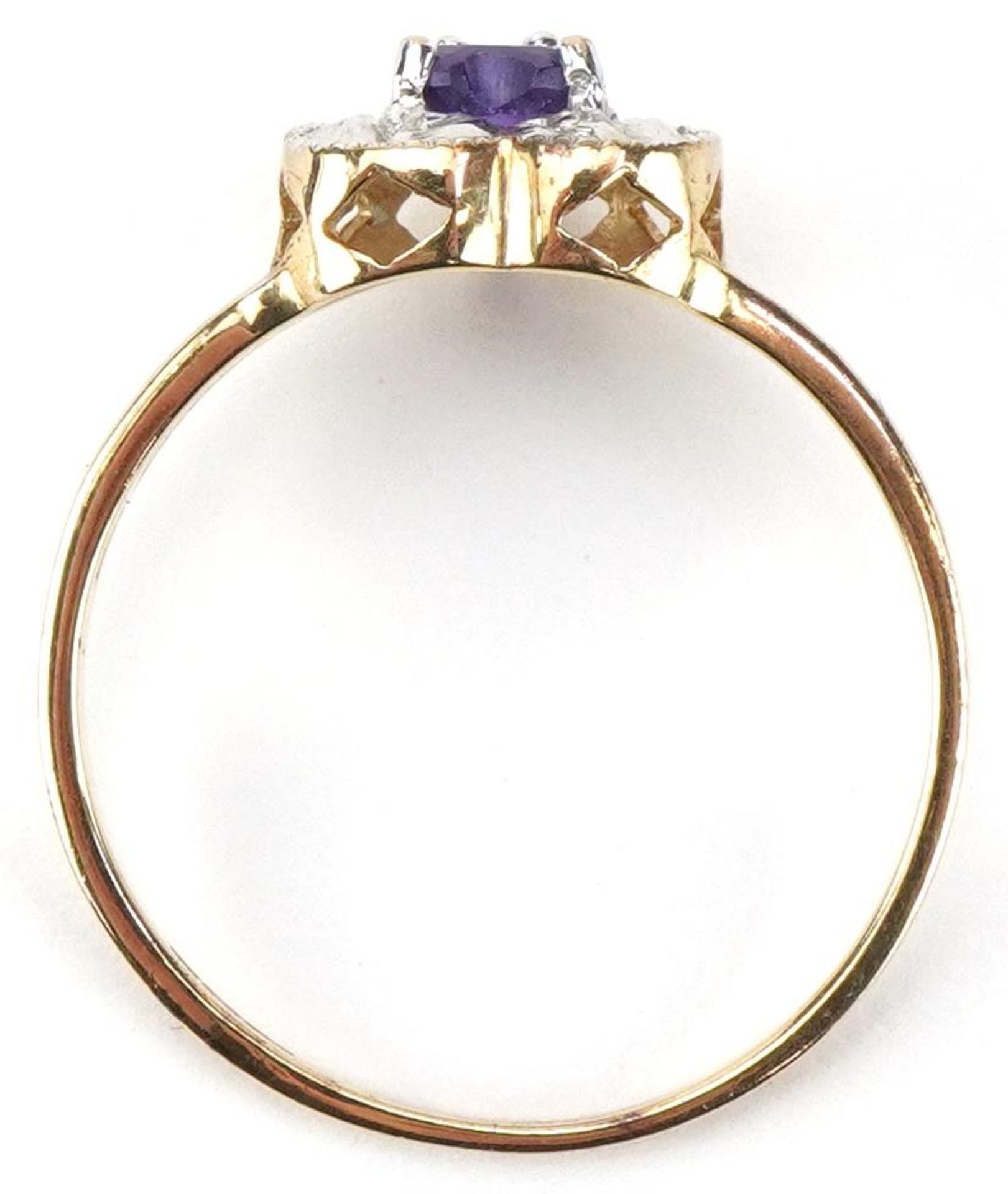 9ct gold amethyst and diamond love heart ring with split shoulders, size M/N, 1.3g - Bild 3 aus 5