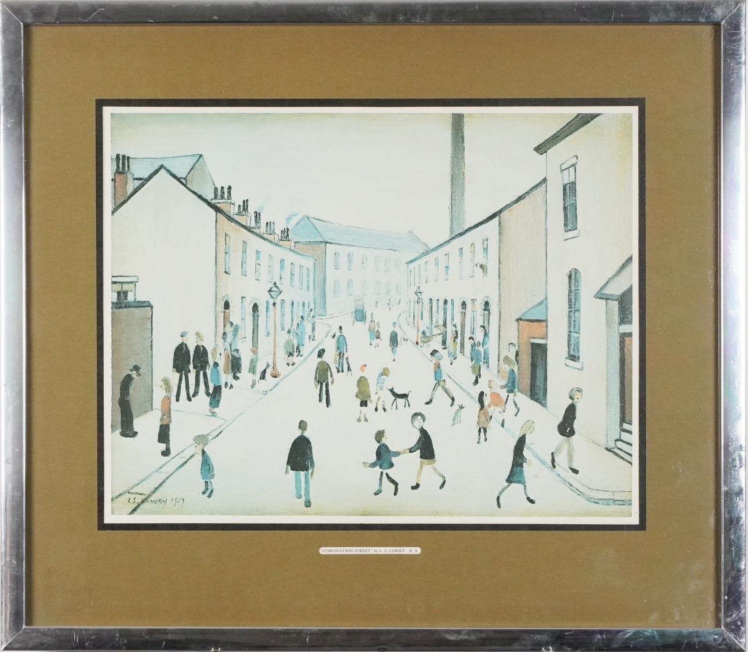 After Laurence Stephen Lowry - Coronation Street, vintage print in colour, mounted, Manchester stamp - Image 2 of 5