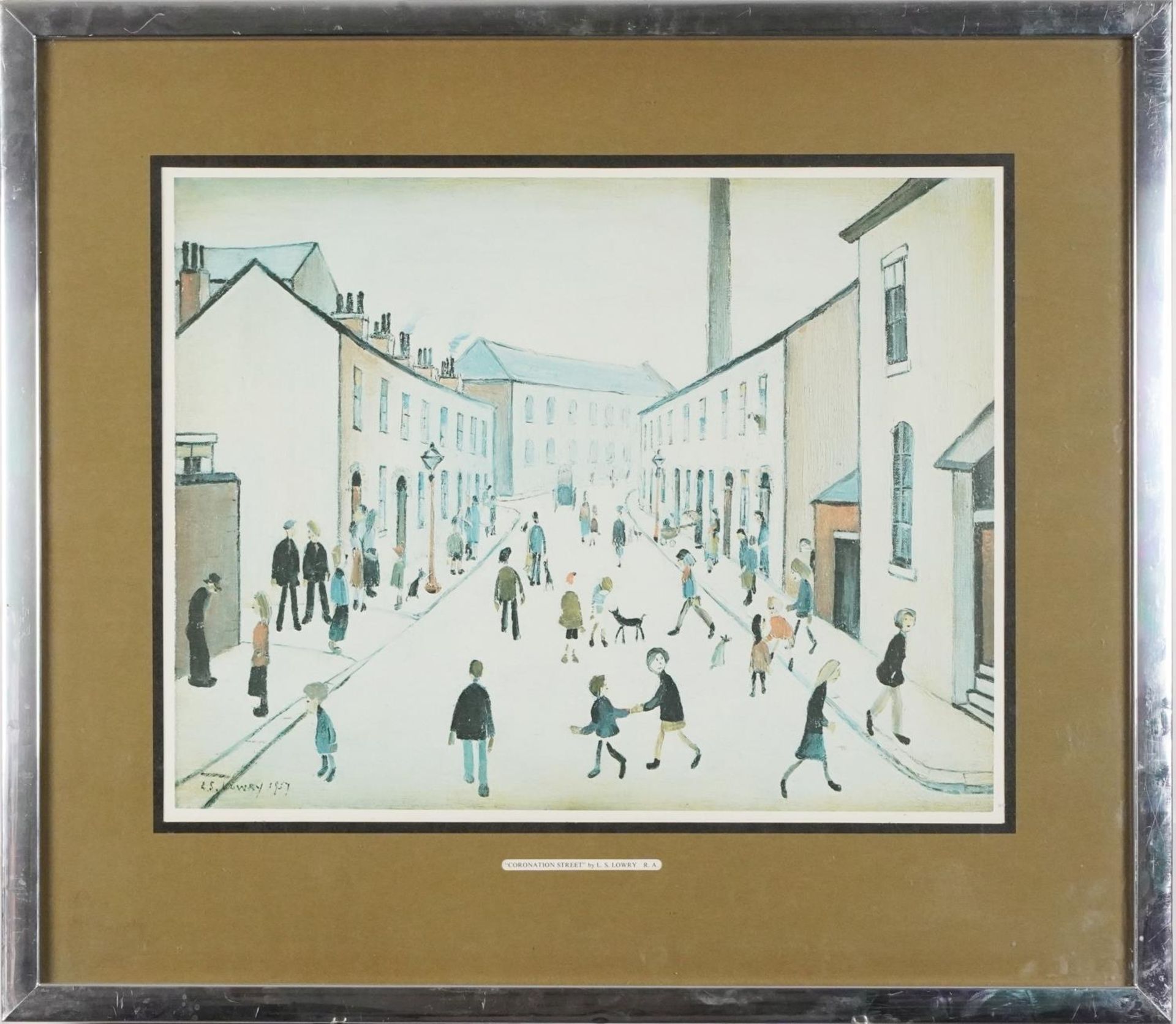 After Laurence Stephen Lowry - Coronation Street, vintage print in colour, mounted, Manchester stamp - Bild 2 aus 5