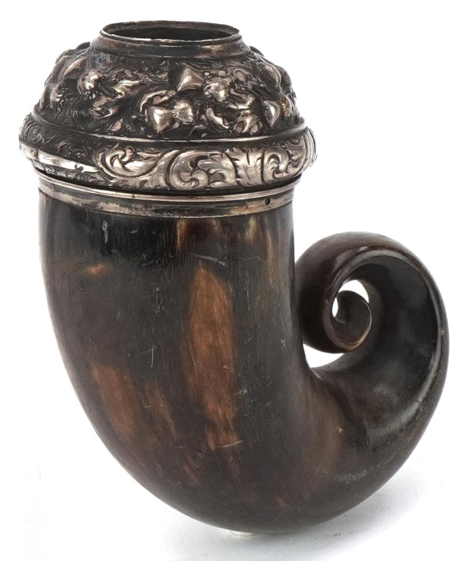 Victorian Scottish horn and unmarked silver snuff mull, 10cm high