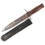 Italian military interest fascist Gil youth knife with leather sheath, hardwood handle and steel