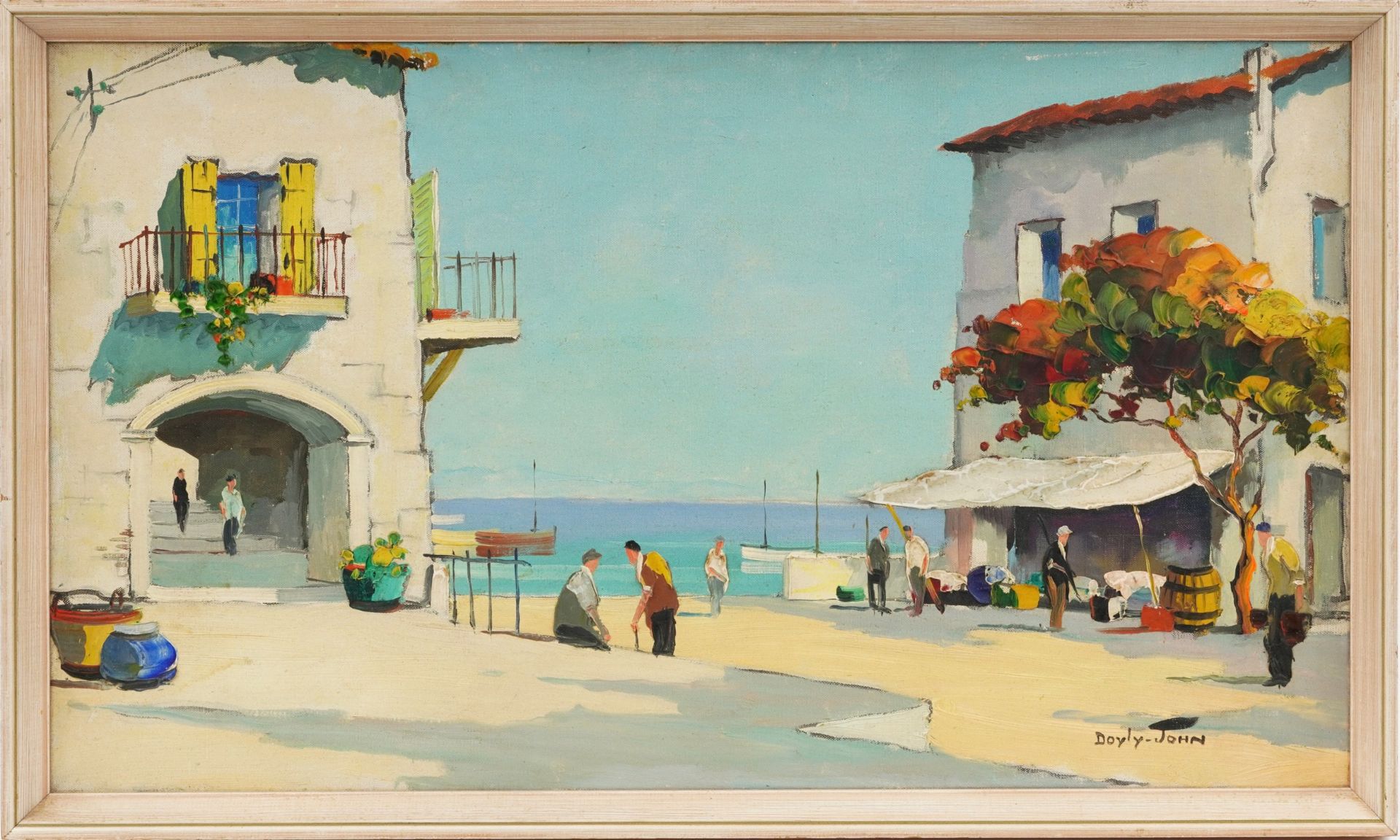Cecil Rochfort D'Oyly John - Continental harbour, oil on canvas, framed, 60cm x 34.5cm excluding the - Image 2 of 6