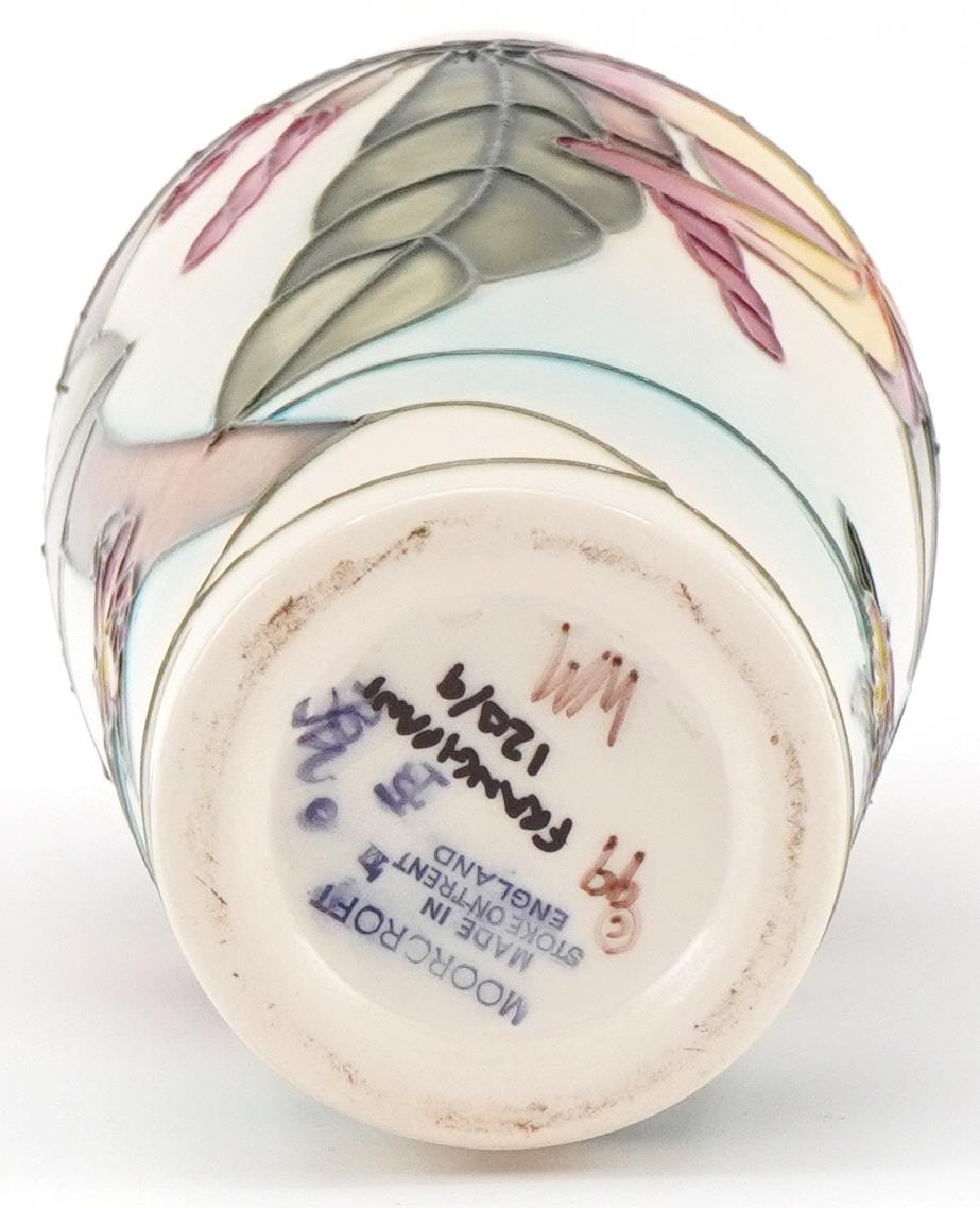 Moorcroft pottery vase hand painted and tubelined in the the Frangipani Plumeria pattern, - Image 3 of 3