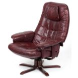 Stressless style faux burgundy leather easy chair, 96cm high