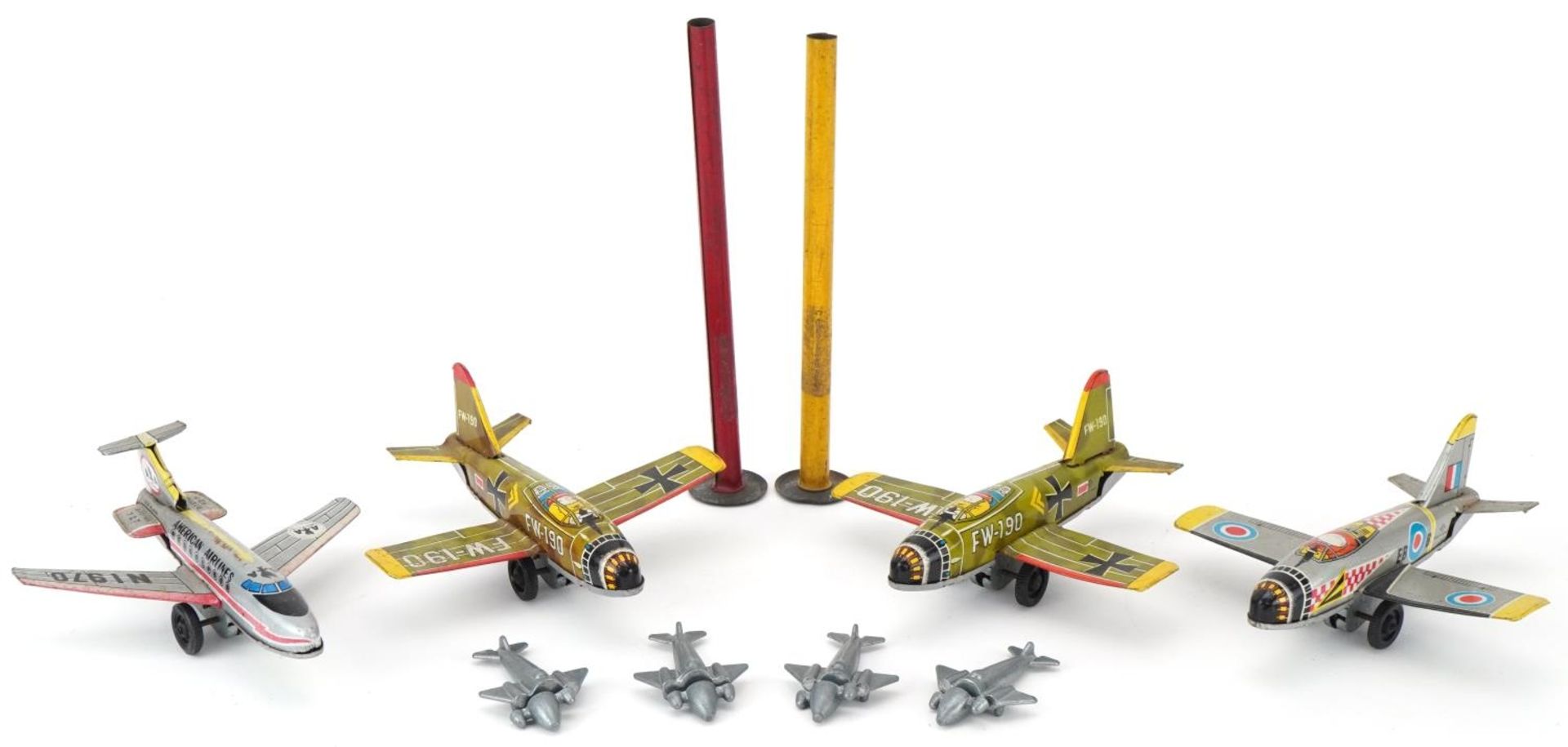 Vintage toys including four Japanese tinplate aeroplanes