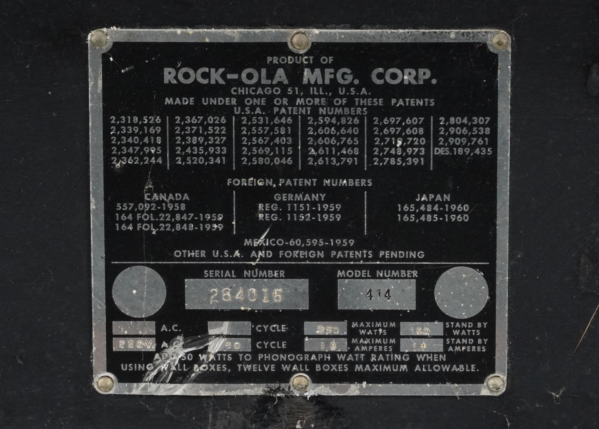 Rock Ola Capri II 1960s/70s 45rpm juke box, model number 414, 127cm H x 80cm W x 60cm D - Image 10 of 10