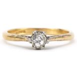 18ct gold diamond solitaire ring, the diamond approximately 0.12 carat, size J/K, 2.0g