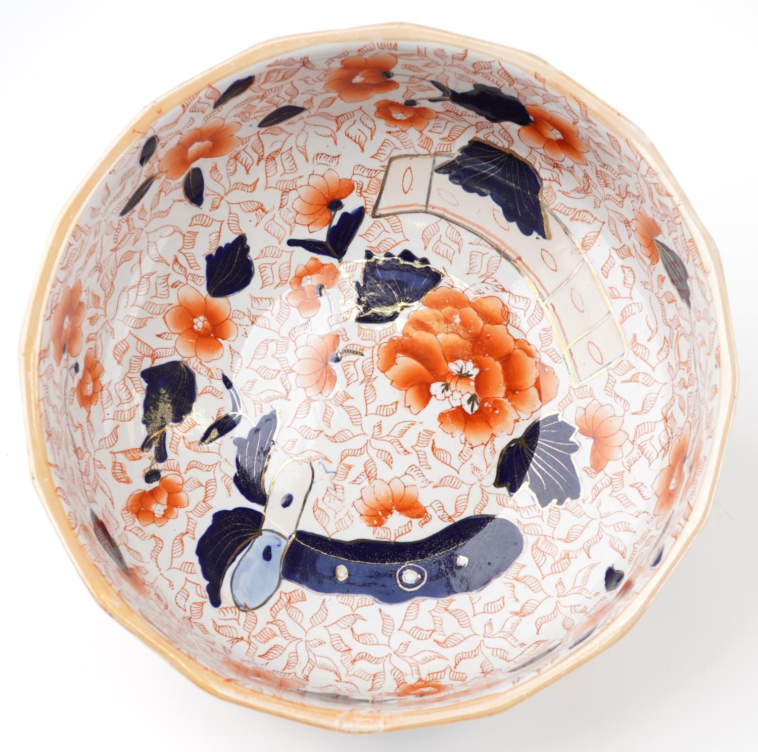 Masons style ironstone wash jug, basin and chamber pot, each decorated in the Imari palette with - Image 4 of 6