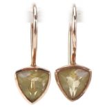 Pair of unmarked gold peridot earrings, each 2cm high, total 2.4g