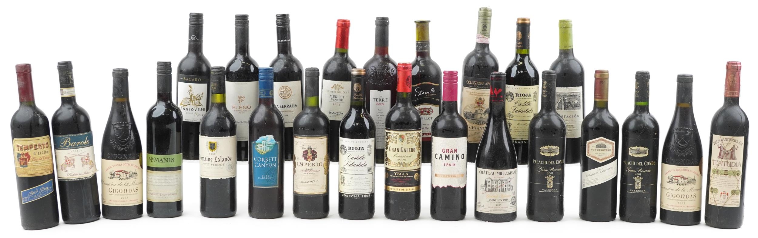 Twenty five bottles of red wine including 2003 Gigondas Cotes du Rhone