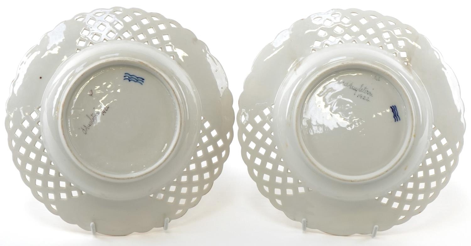 Royal Copenhagen, pair of early 20th century Danish porcelain soup bowls having pierced borders, - Image 2 of 3