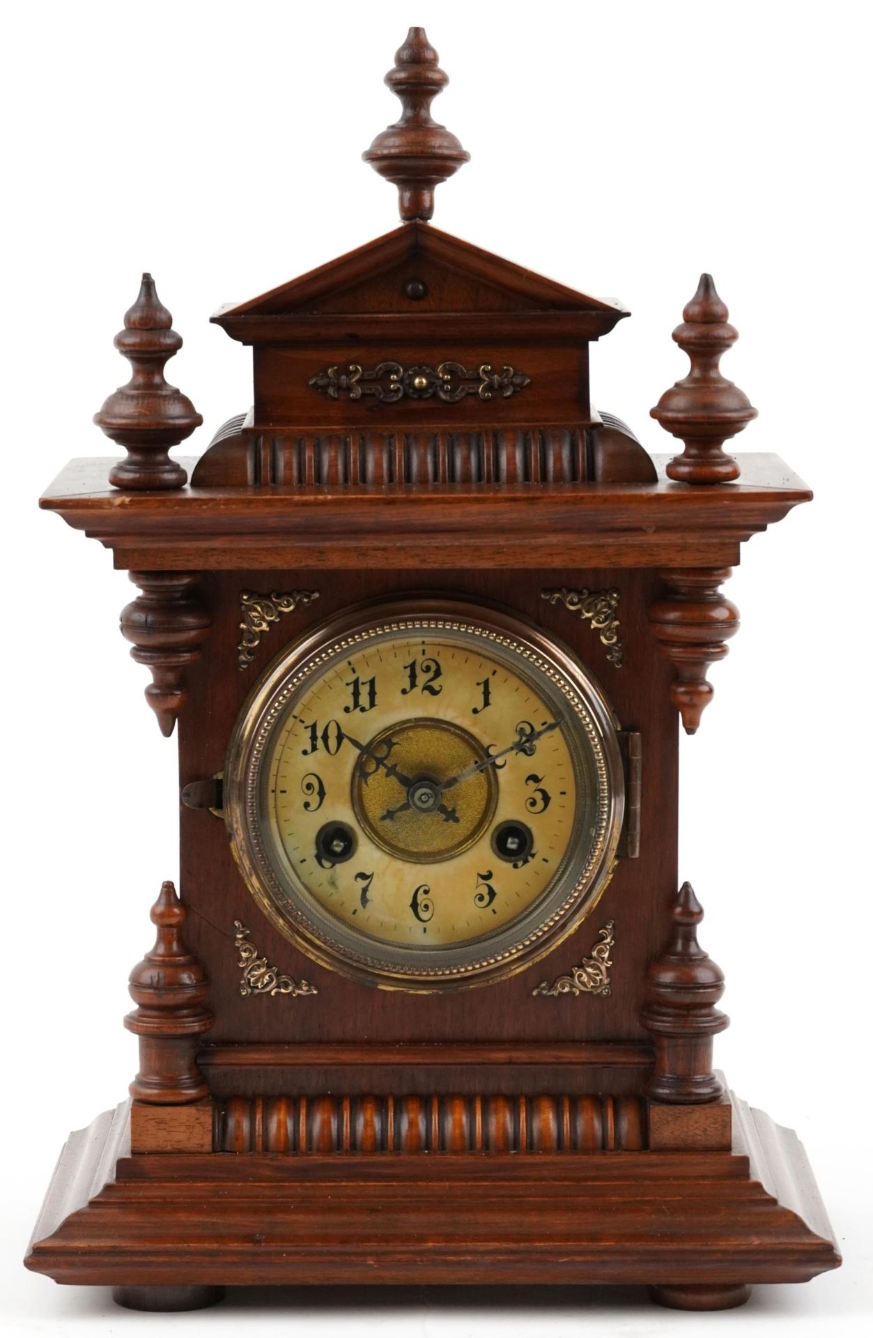 Junghans architectural walnut mantle clock striking on a gong having circular chapter ring with - Bild 2 aus 5