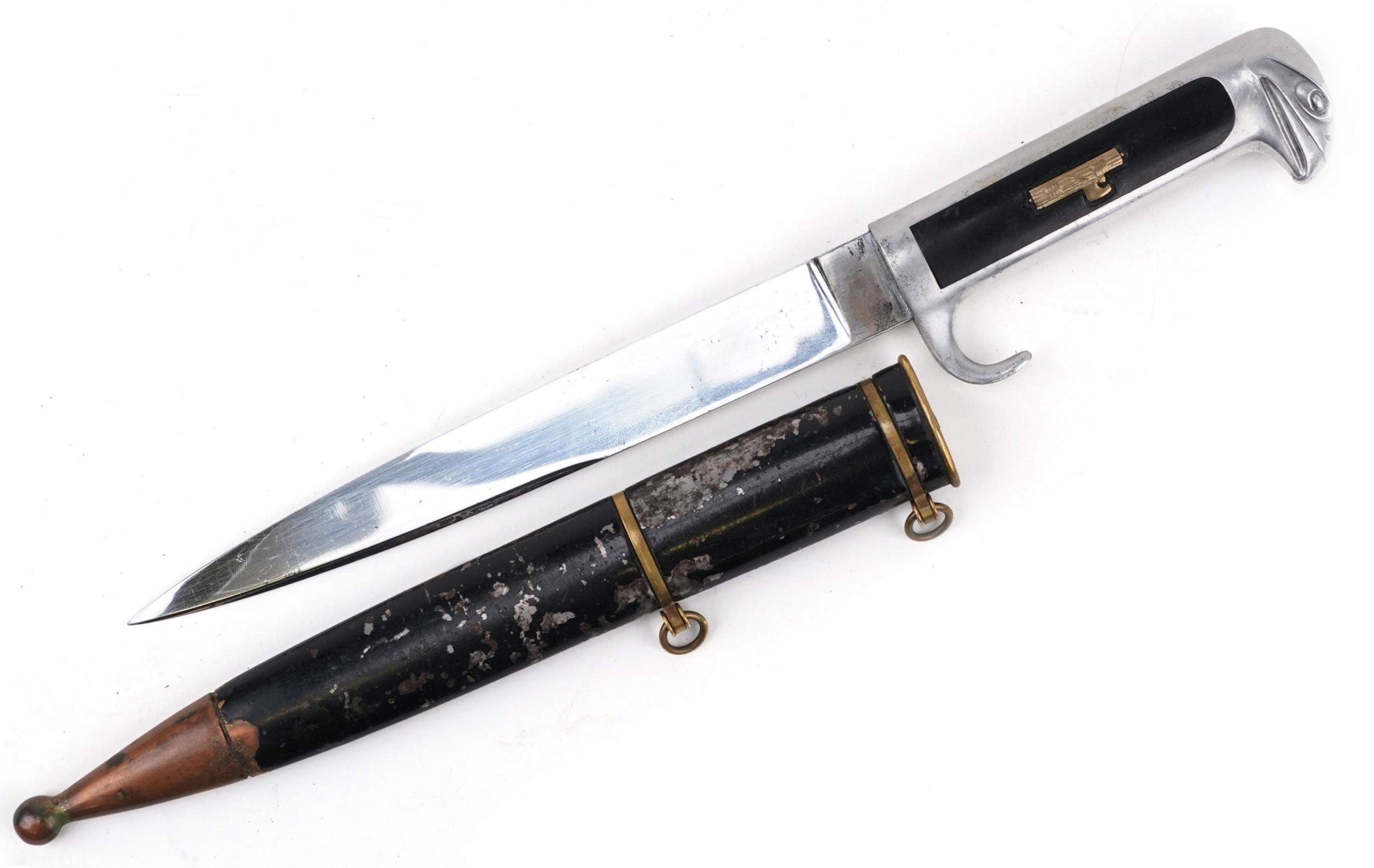 Italian military interest leader's NVSN dagger with scabbard and steel blade, 34.5cm in length