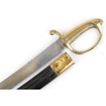 Military interest Napoleonic War infantry sabre with scabbard and steel blade with impressed mark,