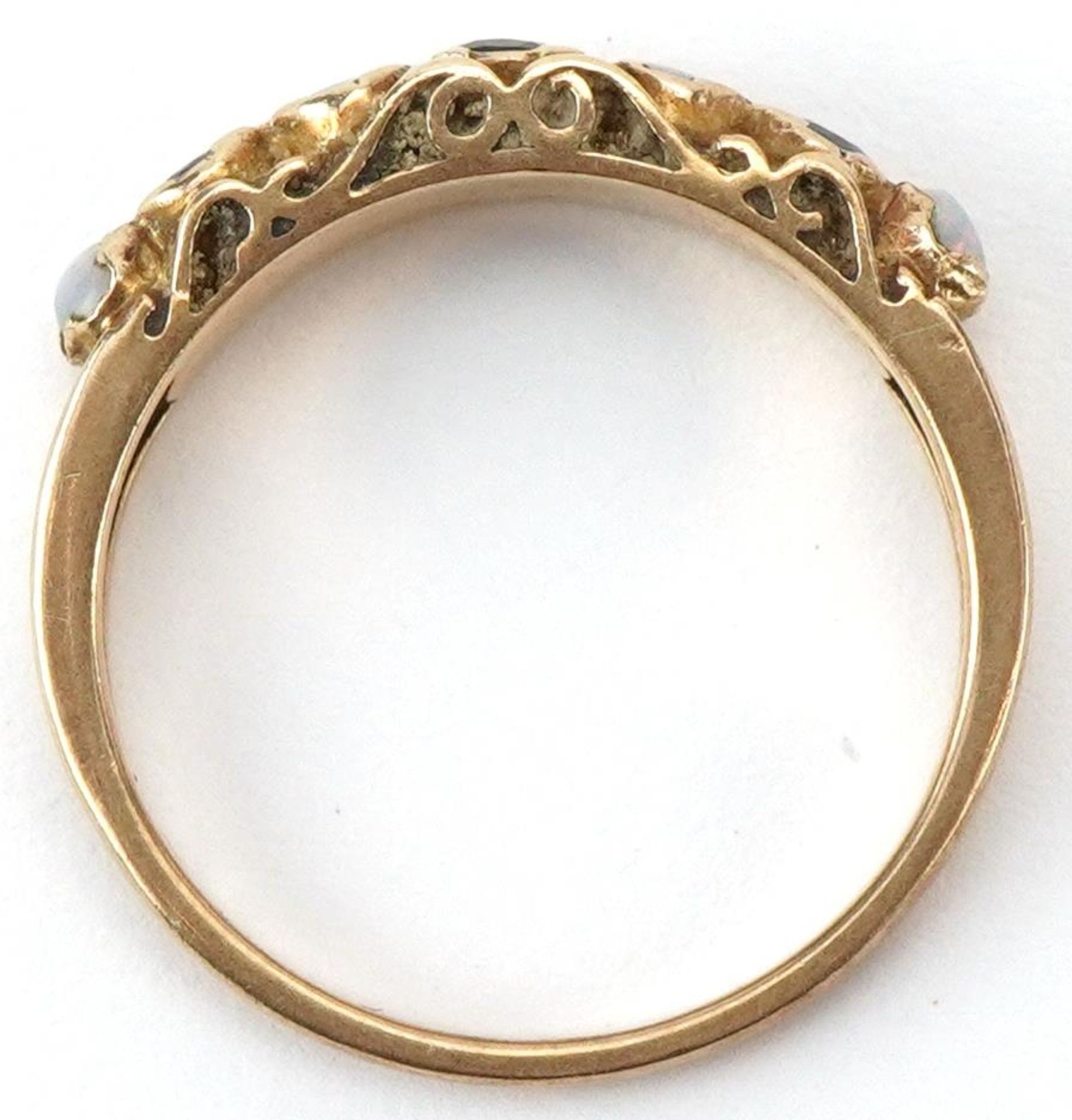 Victorian style 9ct gold sapphire and opal half eternity ring, size M, 2.2g - Bild 3 aus 5