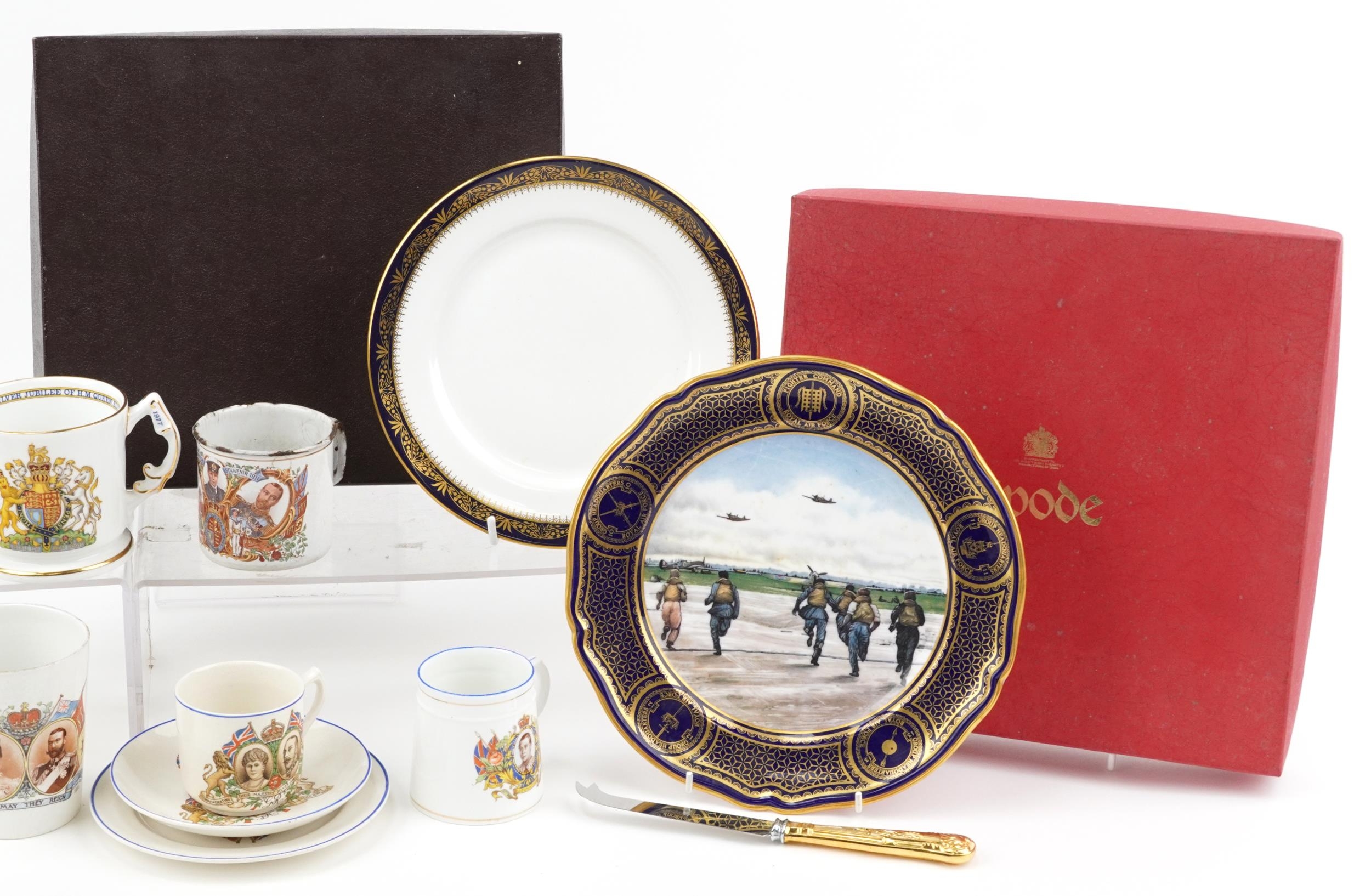 Selection of commemorative china including enamelled beakers, loving cup Worcester tazza and boxed - Image 3 of 4