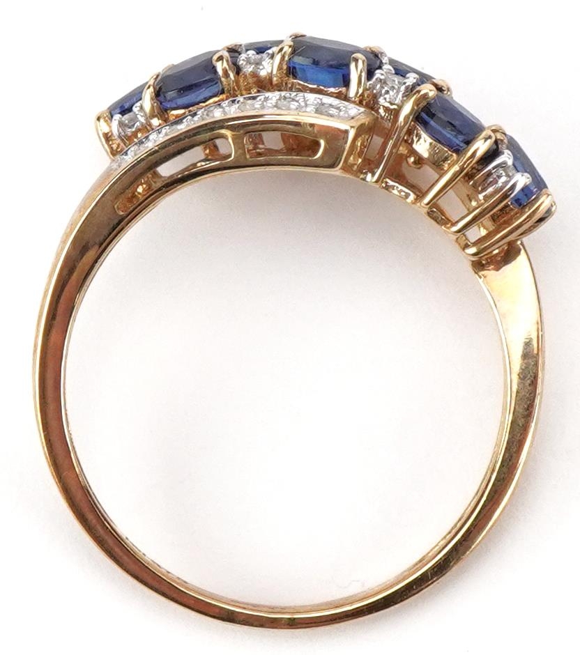 9ct gold blue spinel and diamond crossover cluster ring, size P, 2.8g - Image 3 of 5
