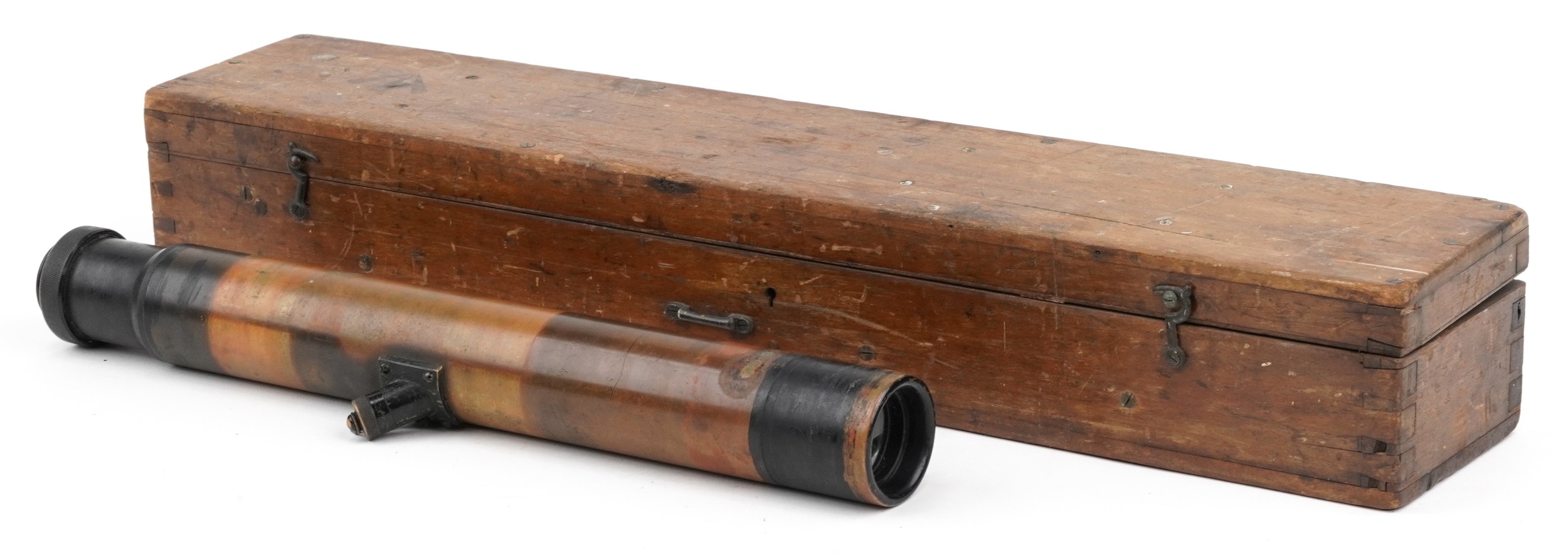 World War I Military interest Negretti & Zambra G S telescope x 8, with pine case, the telescope