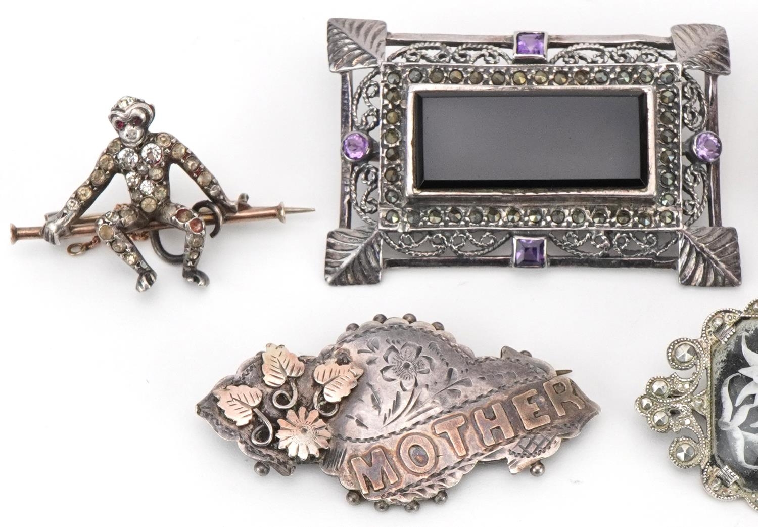 Victorian and later silver and white metal jewellery including an aesthetic 'Mother' brooch, - Image 2 of 5