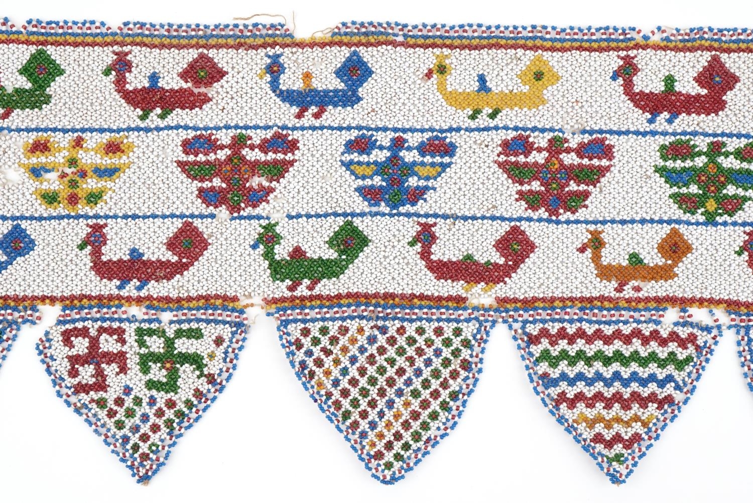 Antique African beadwork banner decorated with animals and flowers, 138cm wide - Image 3 of 6