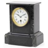 Edwardian black slate mantle clock with enamelled dial, 24cm high