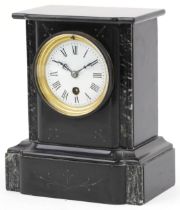 Edwardian black slate mantle clock with enamelled dial, 24cm high