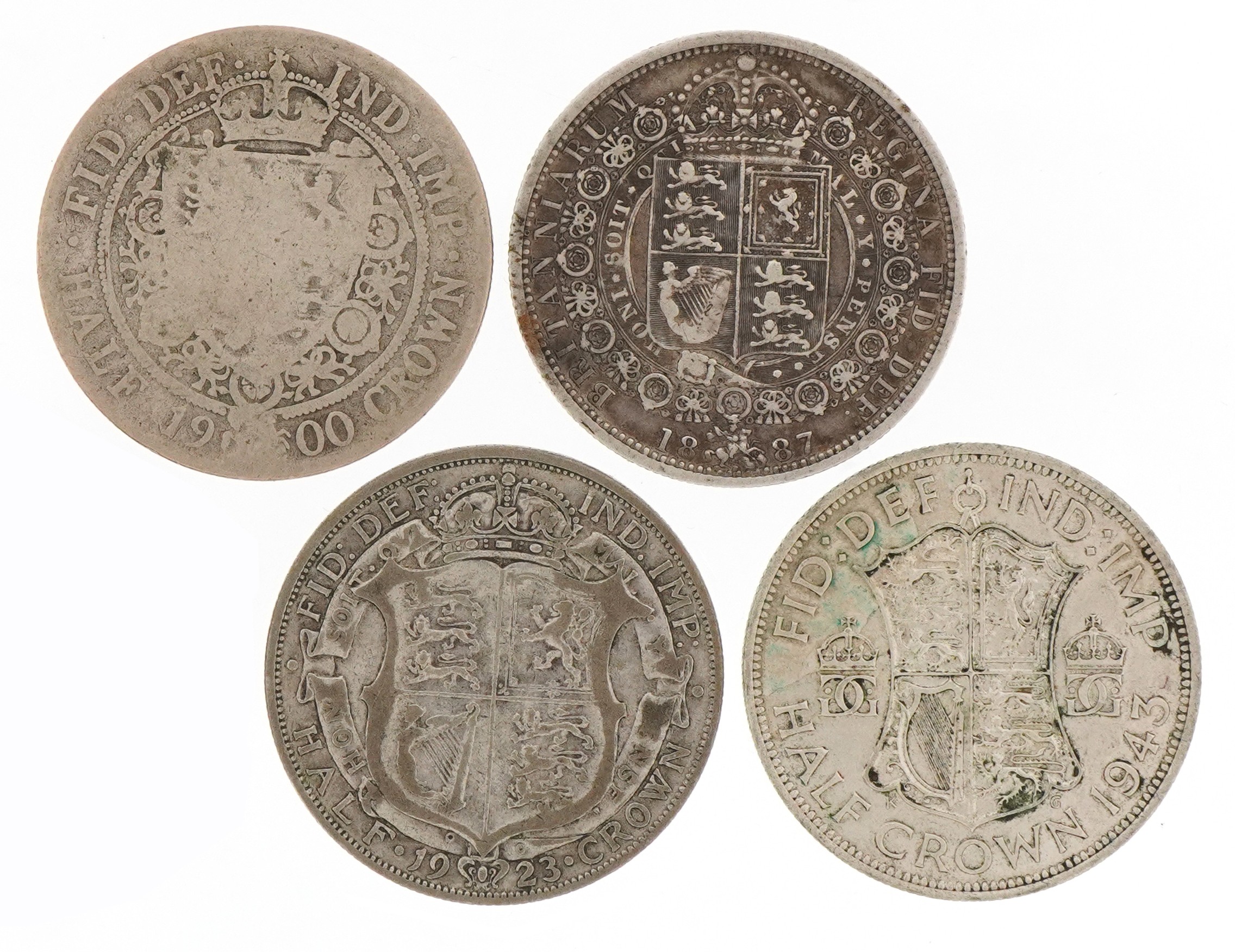 Queen Victoria half crowns dates 1887 and 1900, George V half crowns dates 1923 and 1924 and - Image 2 of 2