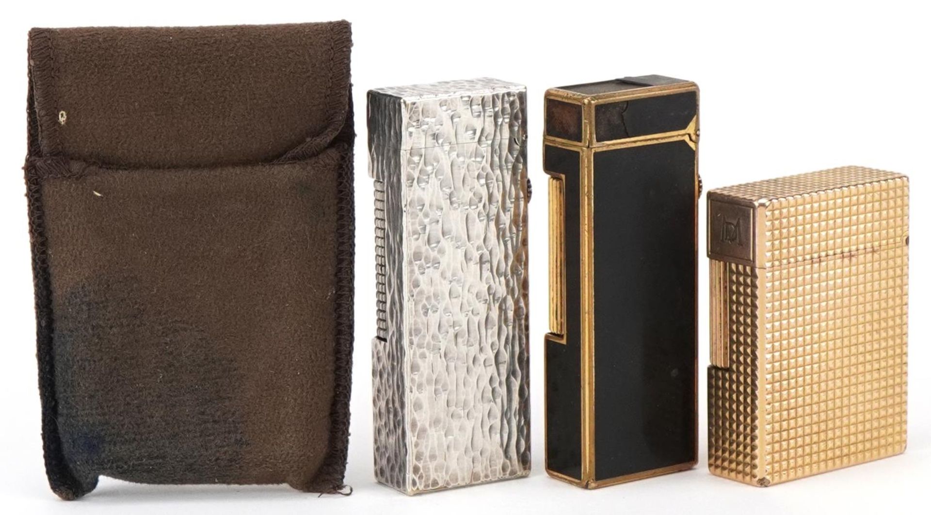 Three vintage pocket lighters, gold plated S J Dupont, silver plated Dunhill bark design and gold - Bild 4 aus 4