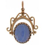 9ct gold cabochon agate spinner fob, 2.5cm high, 4.2g