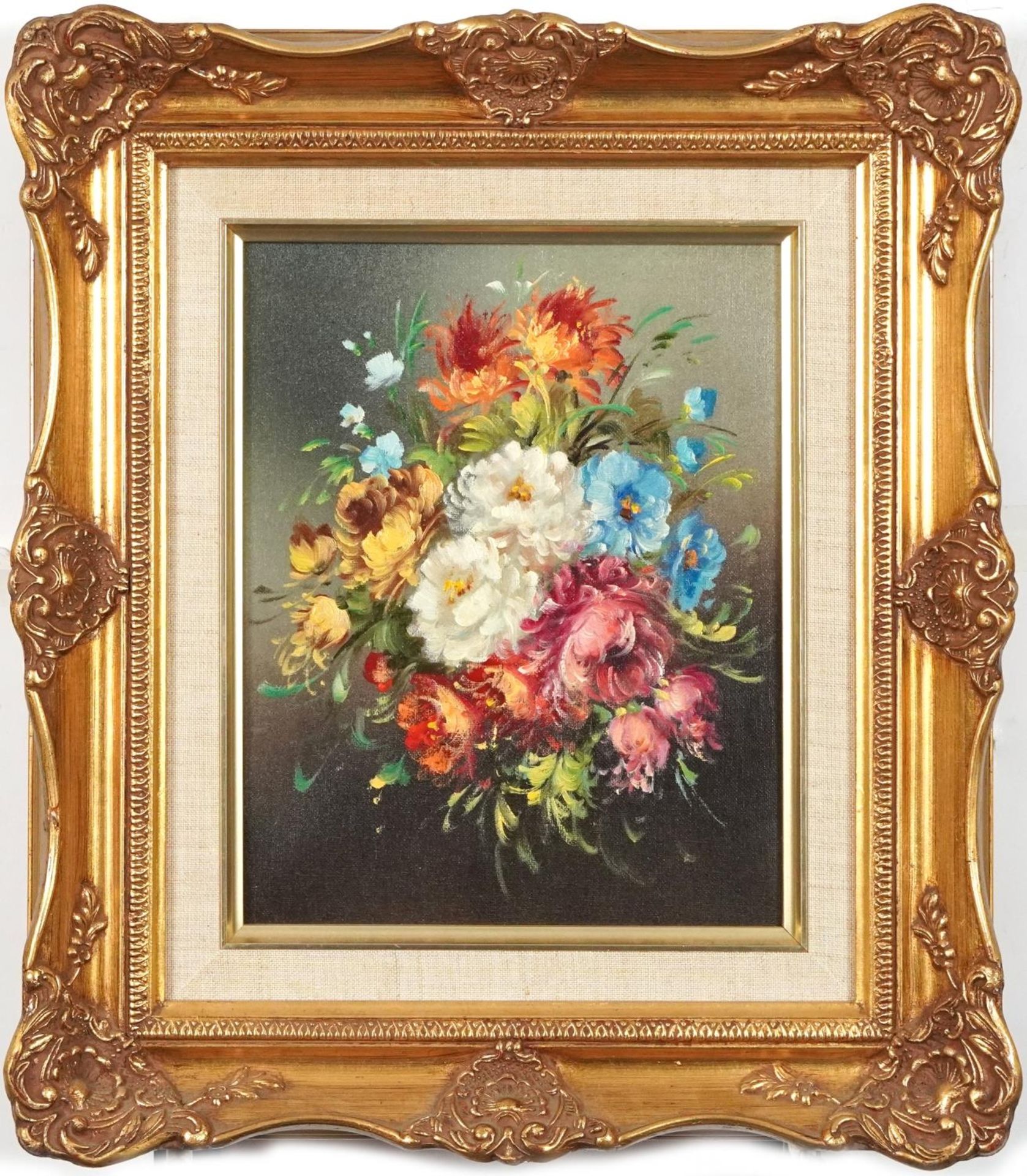 Still life flowers, pair of Italian school oil on canvases, mounted and framed, each 24.5cm x 19cm - Bild 8 aus 10