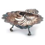 David Hollander & Son, George VI silver shell shaped dish profusely engraved with flowers and