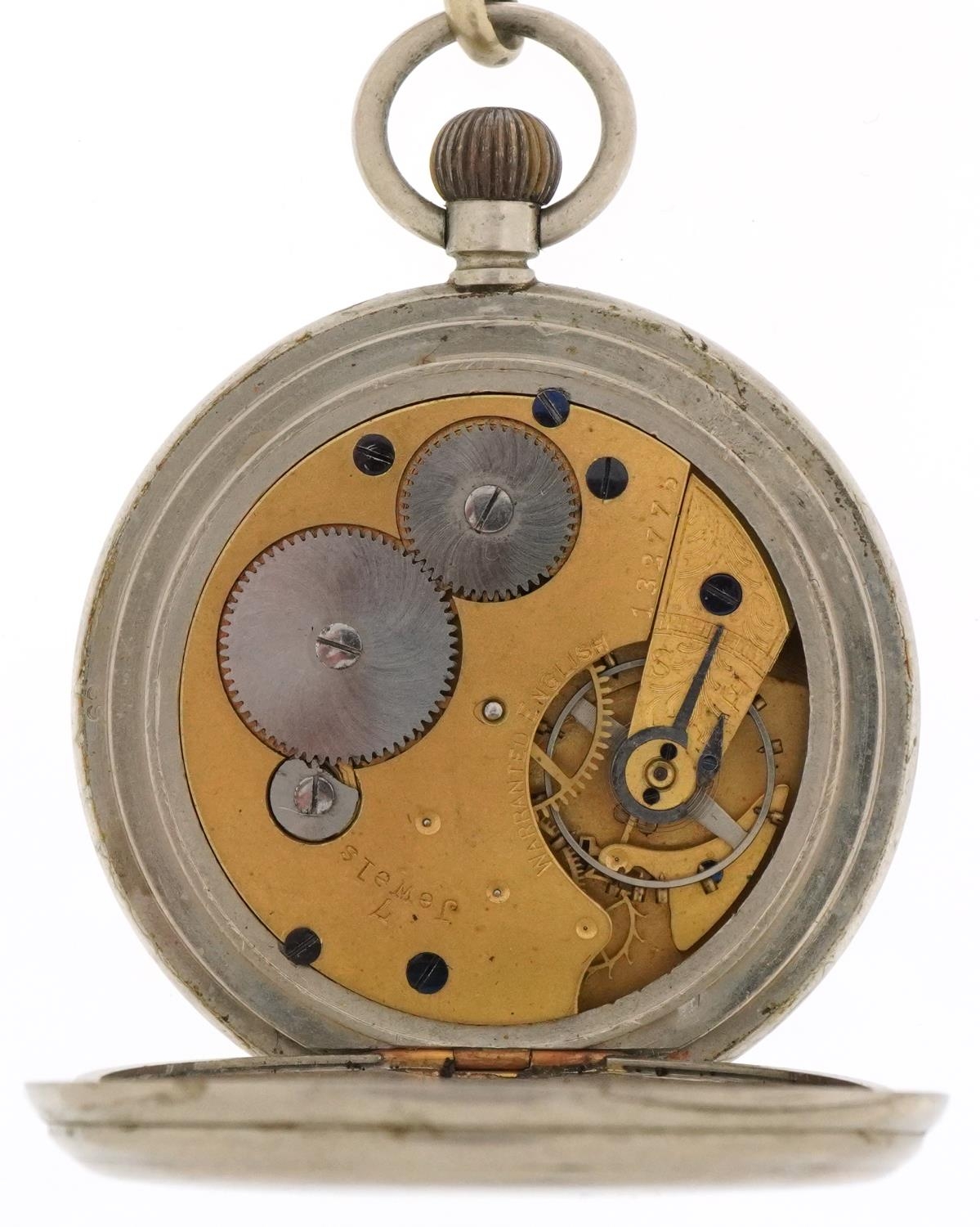 H White & Co Ltd, gentlemen's white metal open face keyless pocket watch having enamelled and - Image 4 of 5