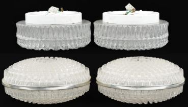 Two pairs of mid century hanging wall lights including one pair with glass shade, the largest each