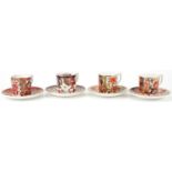 Set of four Royal Crown Derby Curator's Collection 'Pardoe' coffee cans and saucers comprising