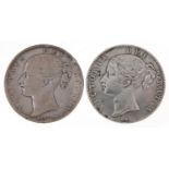 Two Victoria Young Head silver shield back crowns 1845 and 1847