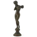 Victorian bronze winged maiden desk seal, 9cm high