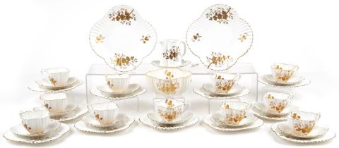 Foley Wileman aesthetic teaware gilded with flowers including trios, milk jug, sugar bowl and side