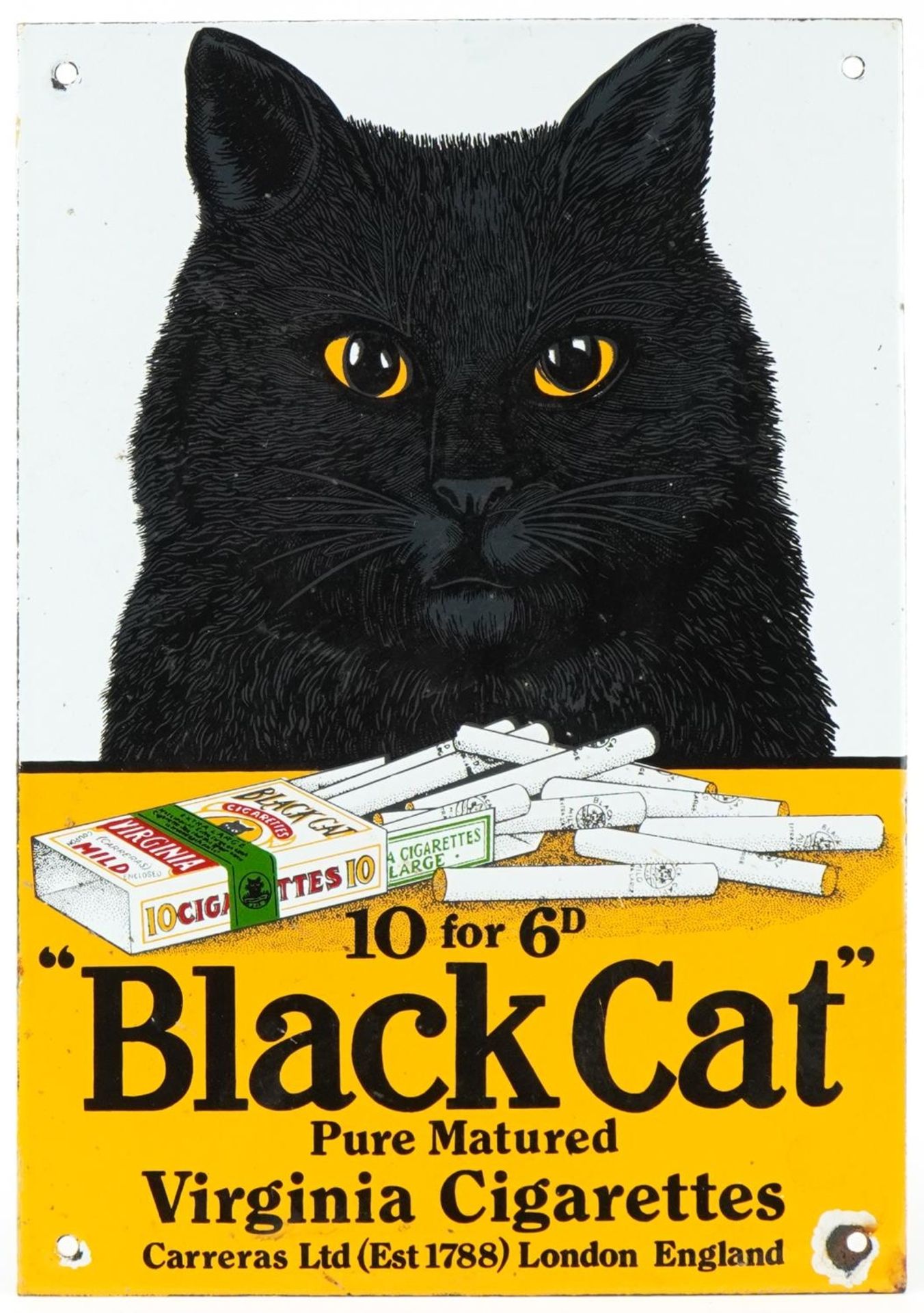 Black Cat Virginia cigarettes enamel advertising sign, 32cm x 22cm